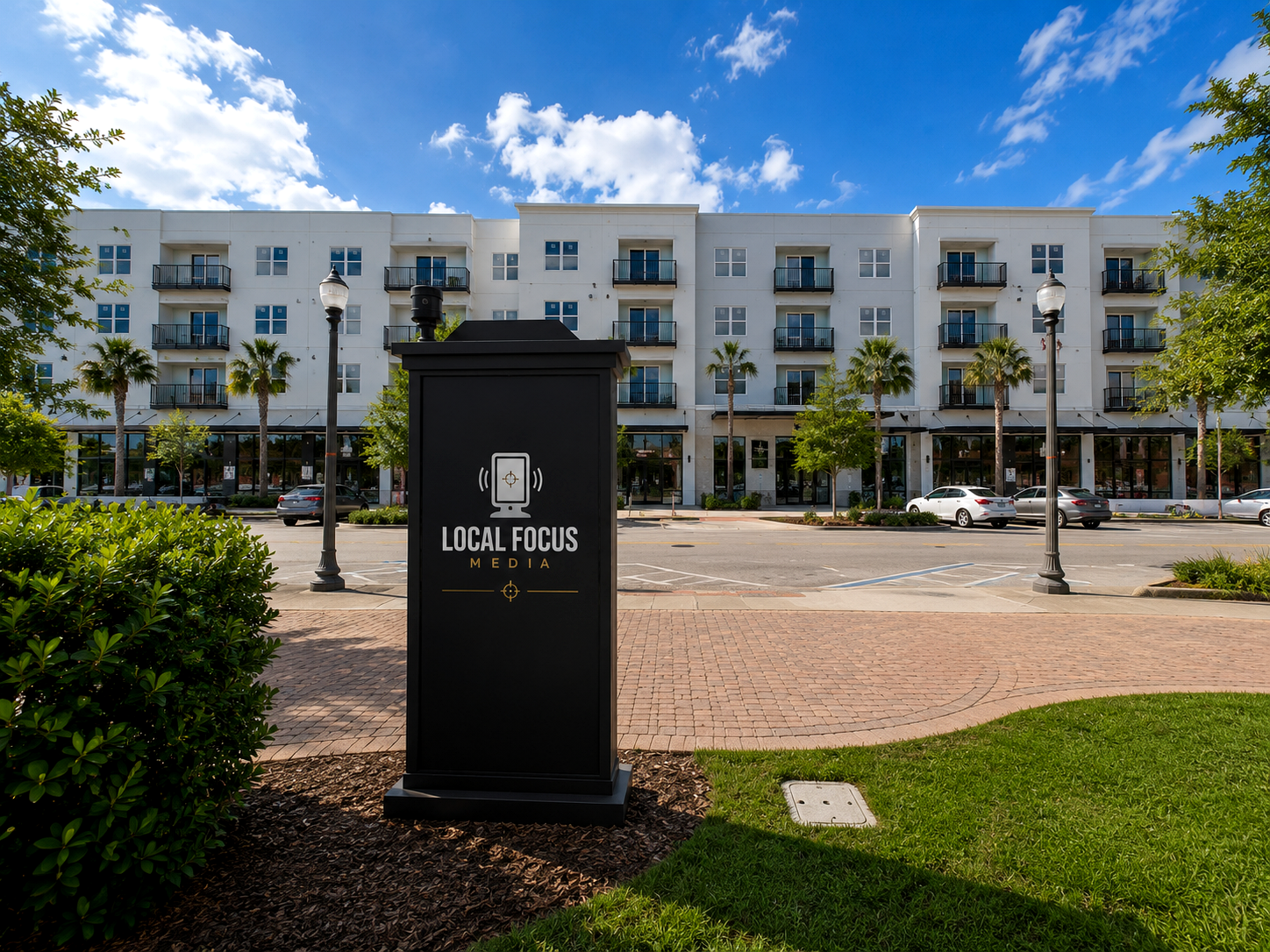 Back of Town Center display facing The Promenade apartments and storefronts